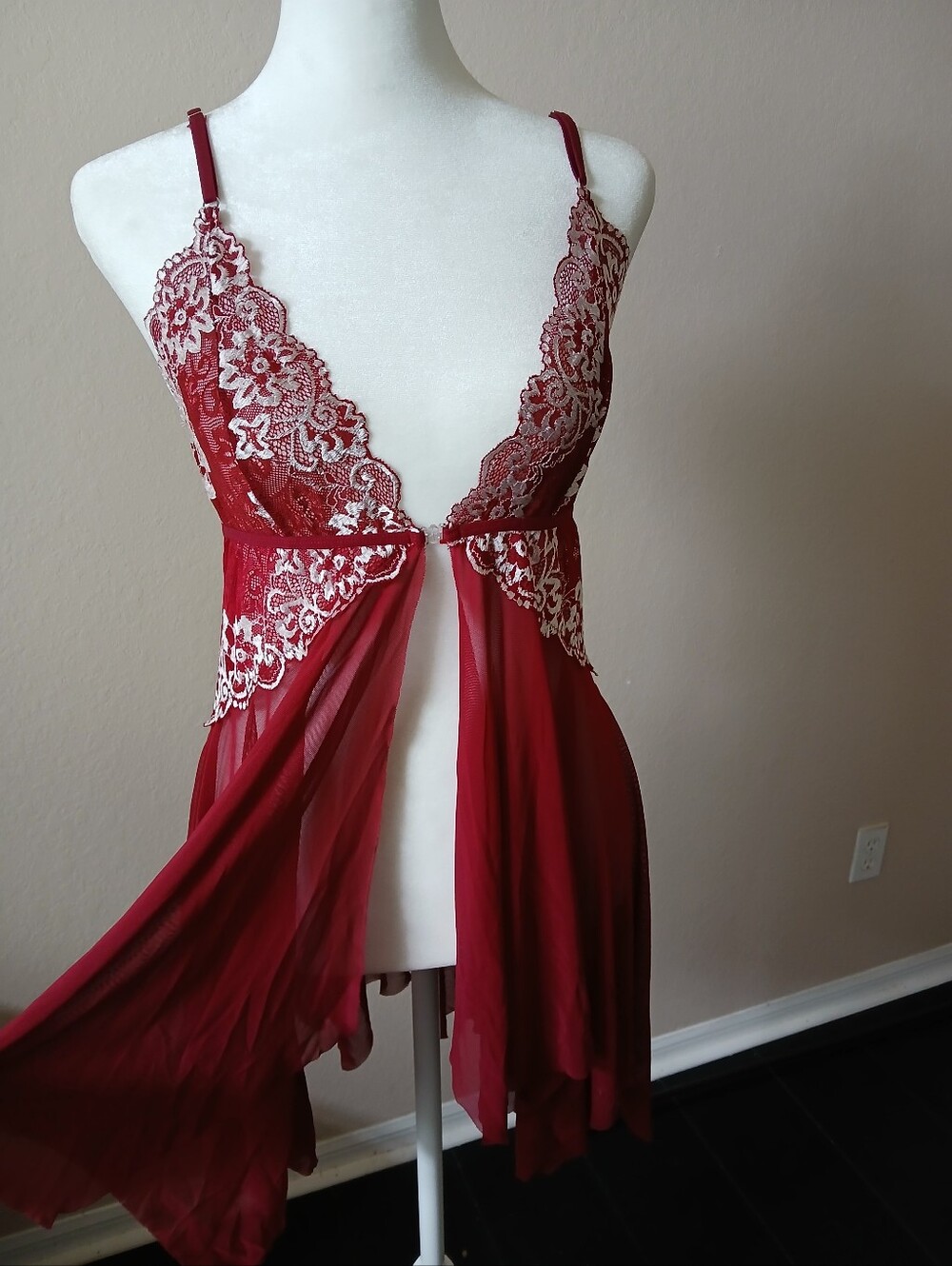 & Other Stories Red Lace Sheer Split Chemise